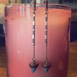 GOLD BOHO Tribal Dangle Earrings w Turquoise Stone